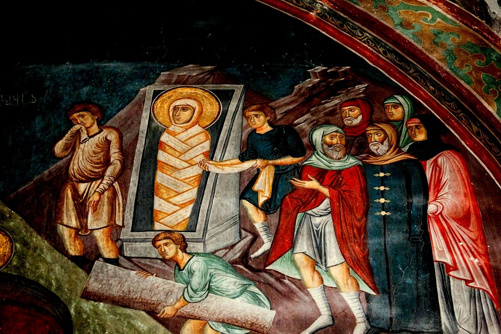 Воскрешение Праведного Лазаря. Фреска монастыря Сапара, Грузия. Фрагмент. Воскрешение Праведного Лазаря. Фреска монастыря Сапара, Грузия. Фрагмент.